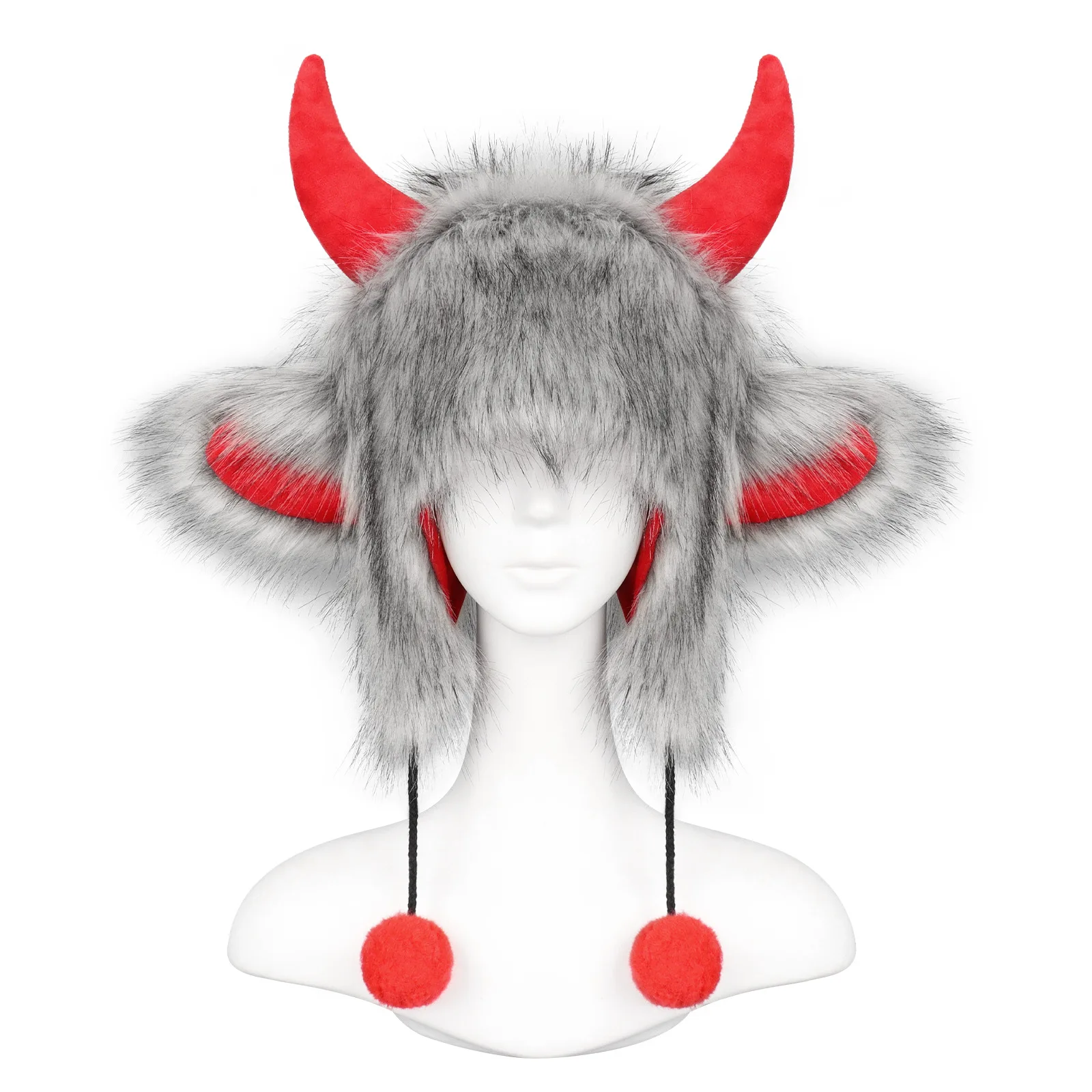 

Новая высококачественная пушистая плюшевая шапка с коровьим рогом, пушистая теплая защита ушей, ветрозащитная толстая шапка, аксессуары для косплея на Хэллоуин