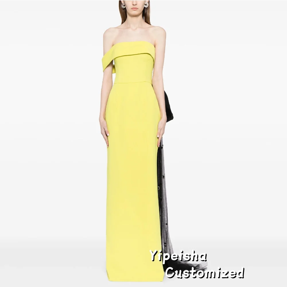 

Customized One Shoulder Women's Evening Gown Sheath Formal Party Dress Saudi Dress Floor Length Prom Dress With Bow