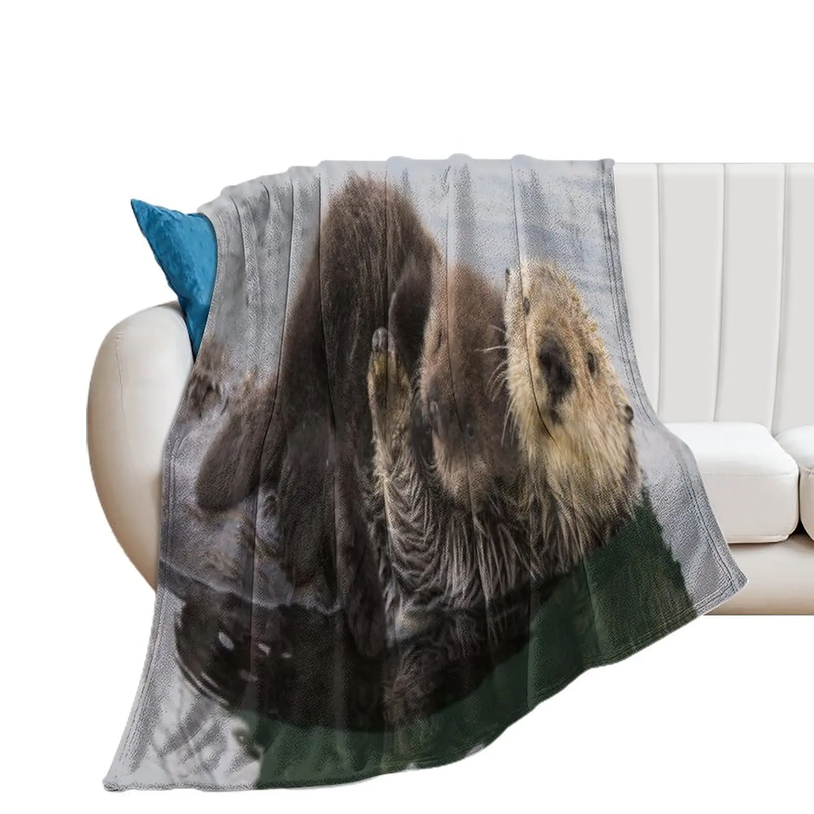 Sea Otter in water swimming with baby Throw Blanket Soft Decorative Beds Blankets For Sofas for babies Blankets