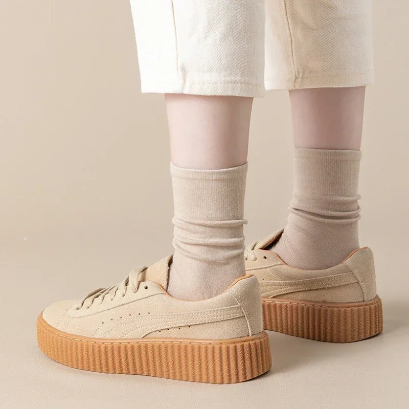 5 أزواج مجموعة الجوارب القطنية أنبوب متوسط محبوك فضفاض طويل ناعم بلون طاقم جورب غير رسمي أسود أبيض تنفس ربيع الخريف #4