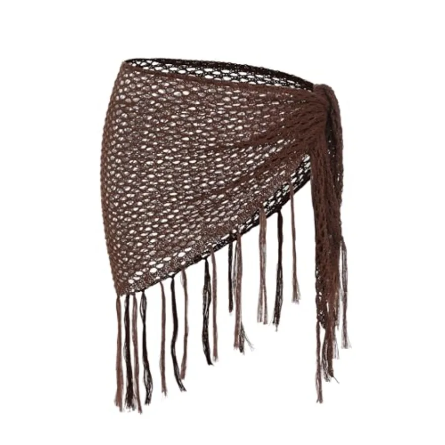 

ZAFUL Crochet Sarong Coverups for Women Beach Vacation Starfish See Thru Tie Side Bathing Suit Cover Up Mini Skirt