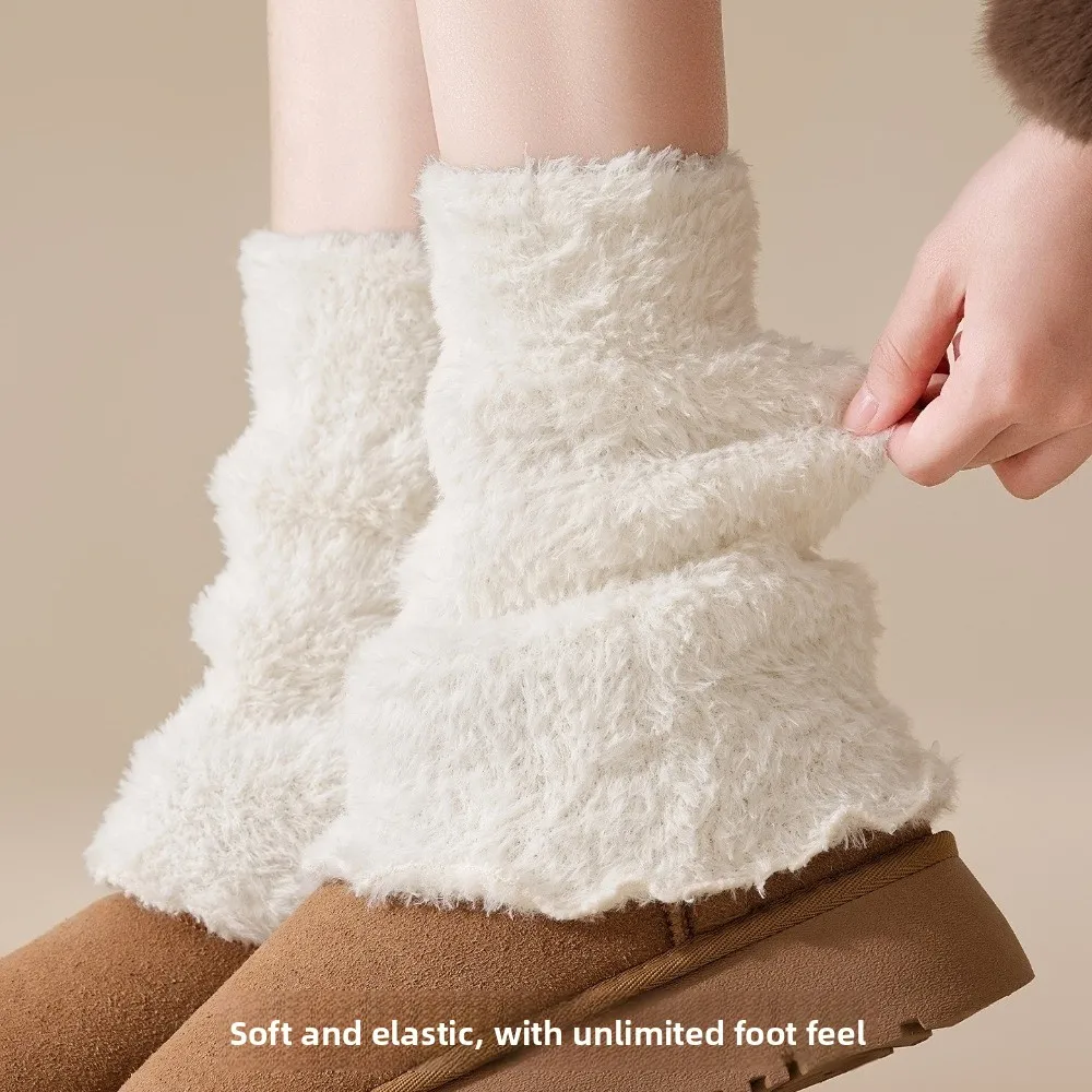 جديد المرجان الصوف تدفئة الساق الدافئة بلون منتصف العجل جورب Harajuku سميكة التمهيد يغطي النساء