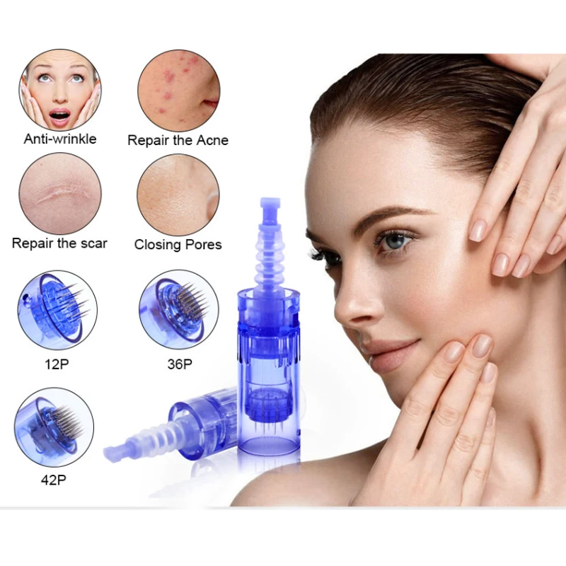 10/50/100 adet A6 iğne kartuşu Microneedling MTS dövme güzellik kalem için kartuş iğne süngü yedek Microneedle