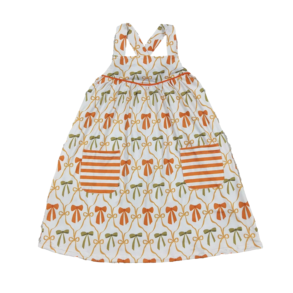 

Baby Girls Summer Dress Baby Girls Straps Orange Bows Pockets Knee Length Dresses