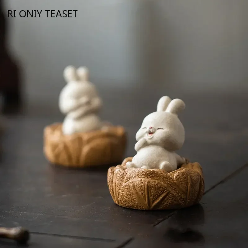 Chinese Yixing Purple Clay Tea Pet Lucky Rabbit Cabbage Model Ornaments Handmade Sculpture Tea Figurine Craft Tea Set Decoration