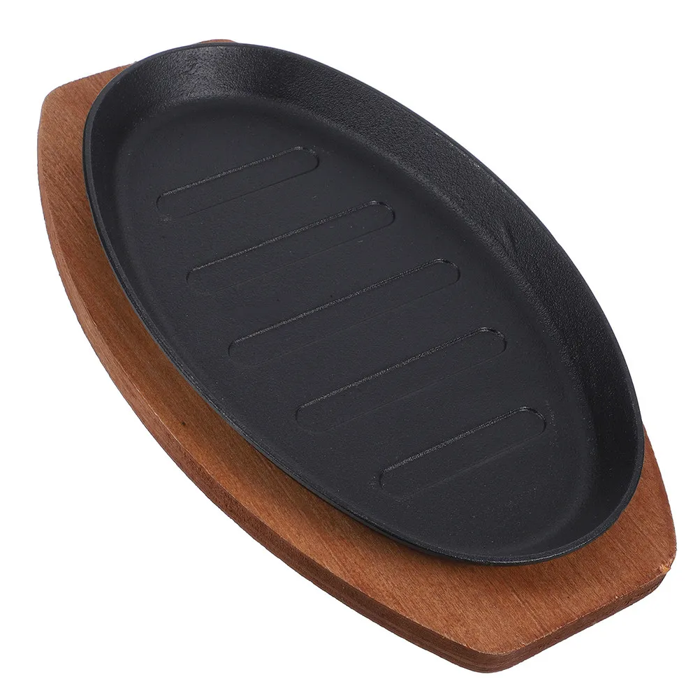 Plato de hierro fundido para carne de 12 pulgadas, plato para asar con superficie acanalada, para barbacoa interior y exterior, sartén Teppanyaki para fajitas y carne.