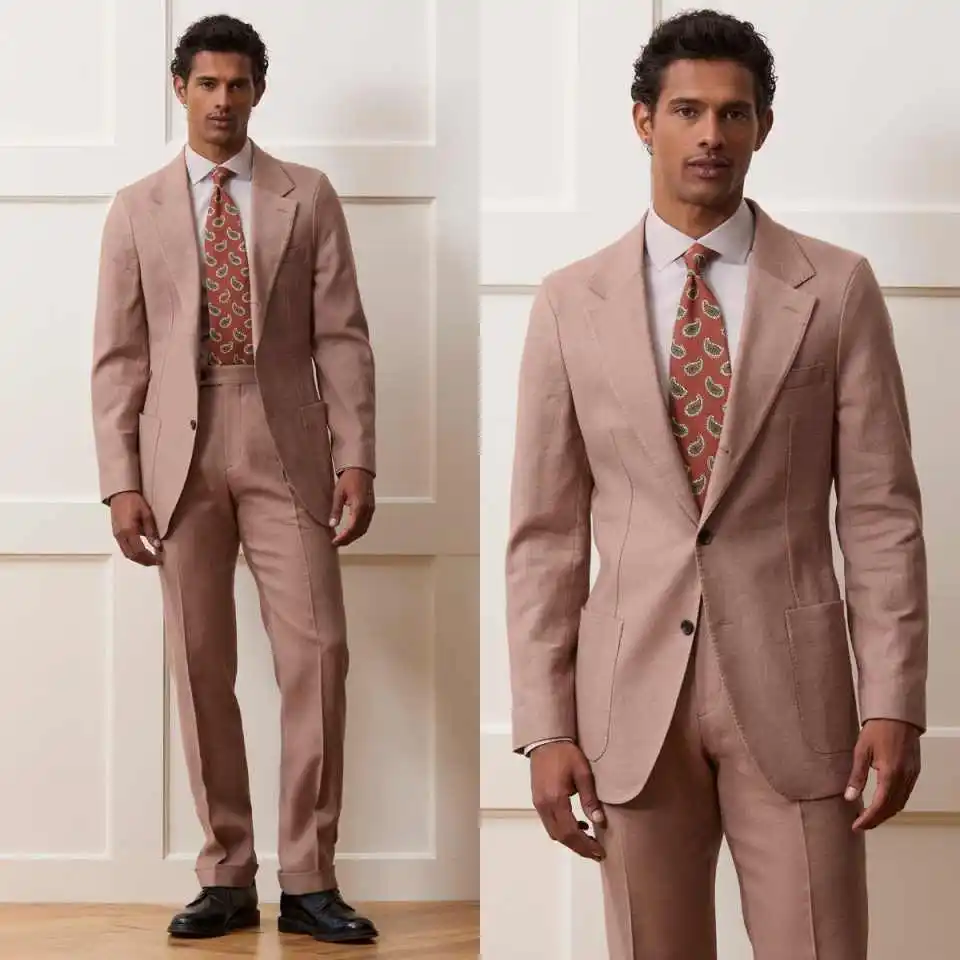 Fashion Man Tuxedos 2 Piece Jacket Pants Slim Fit Wedding Suit Simple Notched Lapel Single Breasted Groom Wear Customized