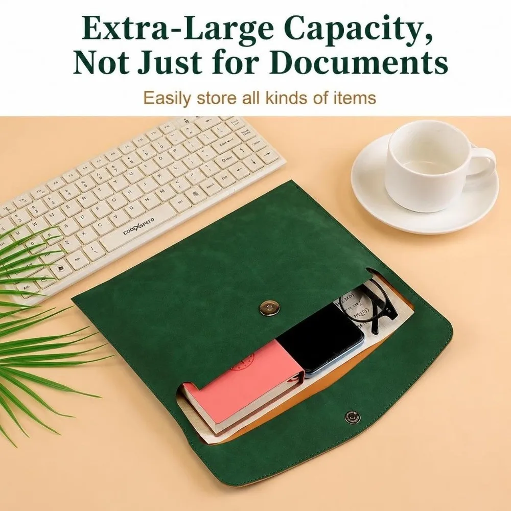 Durable Faux Leather Document Pouch A5 Magnetic Snap Document Bag Business Contract Holder Business Office
