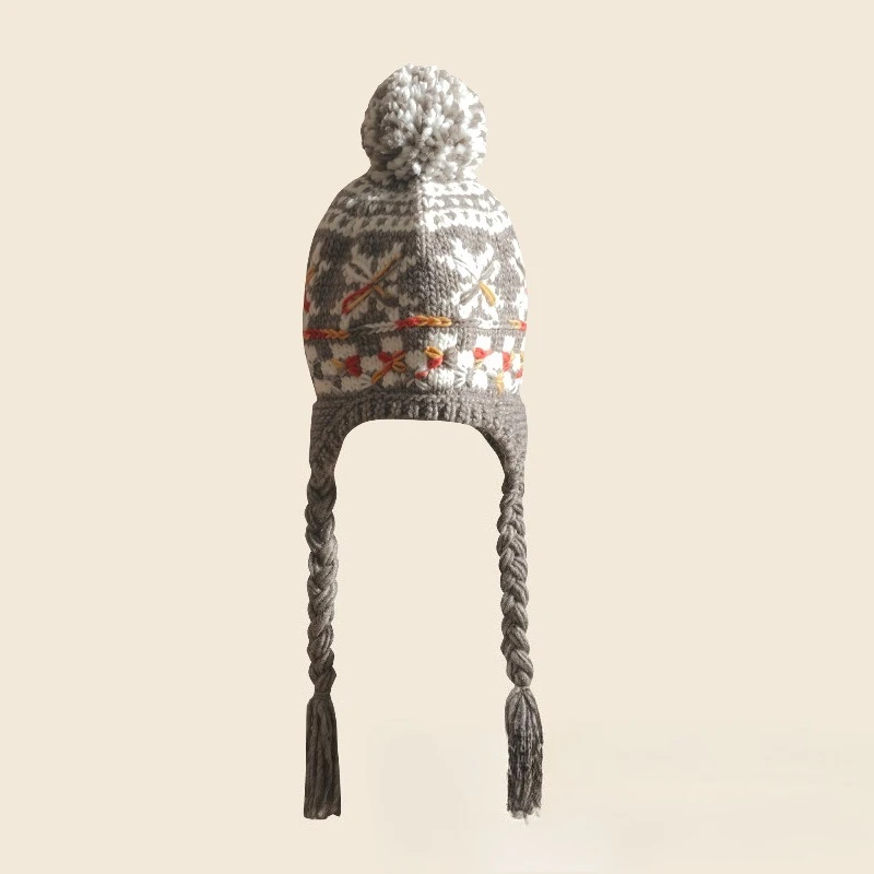 

Japanese Ins Style Kids' Knitted Hat, Fleece-Lined Warm For Autumn-Winter, Jacquard Pattern, Ear Flaps, Soft For Babies.