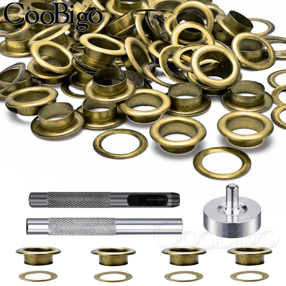 2~17mm Metal Eyelets Grommets Punch Installer Tool Kit for Shoes Cap Bag Tags Clothes Belt Curtains DIY Craft Accessories Bronze