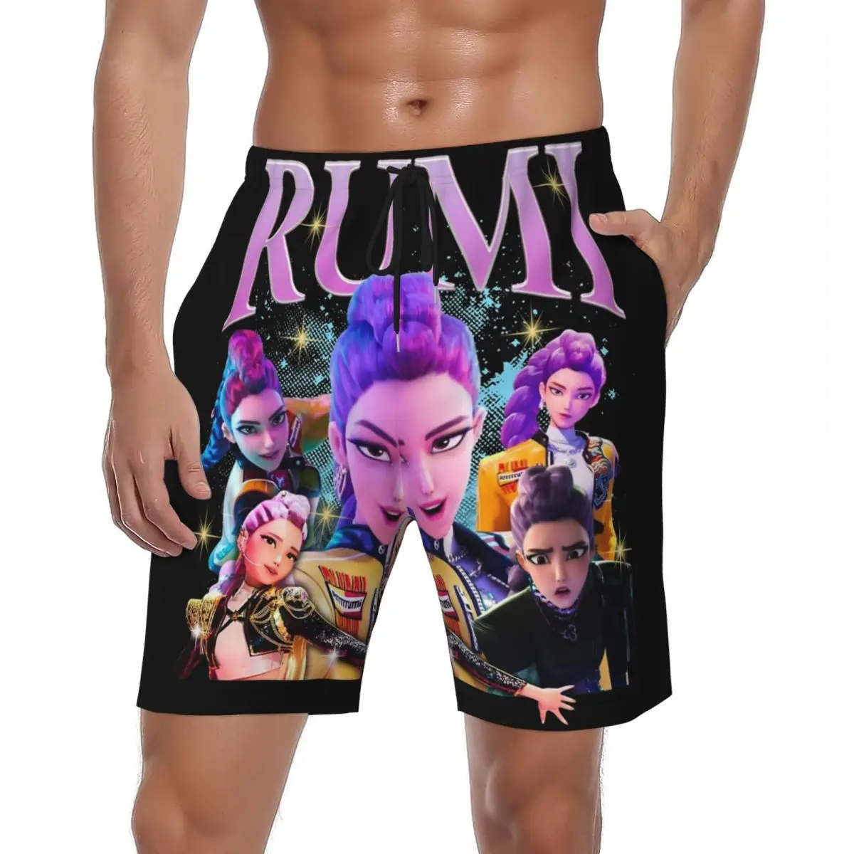 

Летние шорты для доски мужские Rumi K-pop Demon Hunters-Huntrix спортивные пляжные шорты для фитнеса быстросохнущие плавки больших размеров