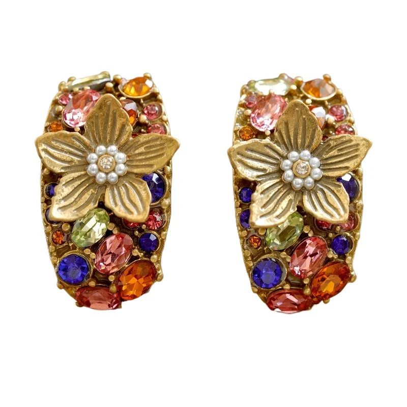 

Natural color glazed colored gemstone earrings retro stud earrings design sense earrings