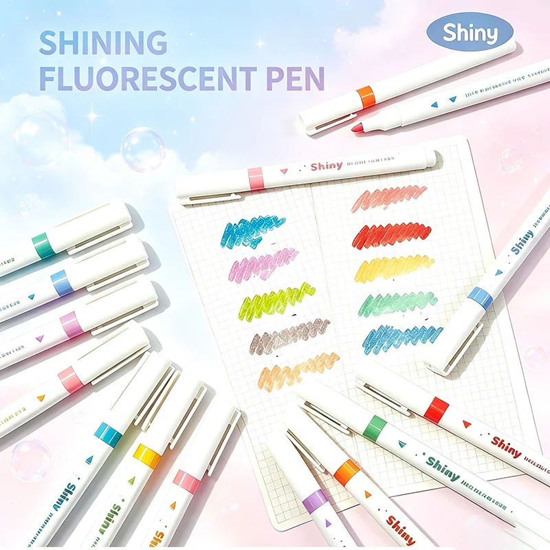 5Pcs Shimmer Highlighter Set – Sparkle Glitter Effect, Smooth Quick-Dry Pens for Journaling, School, Bible Study, Cute Stationer