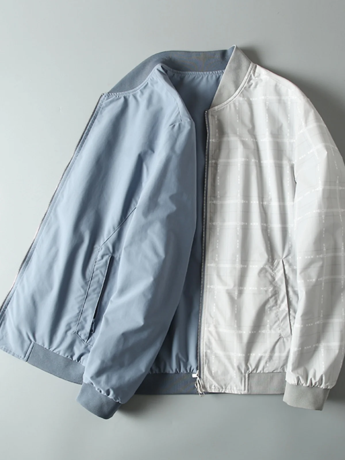 

Men's Baseball Collar Jaet Double-Sided Wear Simple Print ort Outerwear Thin Spring Autumn Color M Outerwear