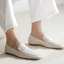 Casual Mules Korea Style Simple Loafers Soft Cowhide Square Toe Lady Mule Shoes Spring Autumn Women Loafer Shoe Slip On Flats