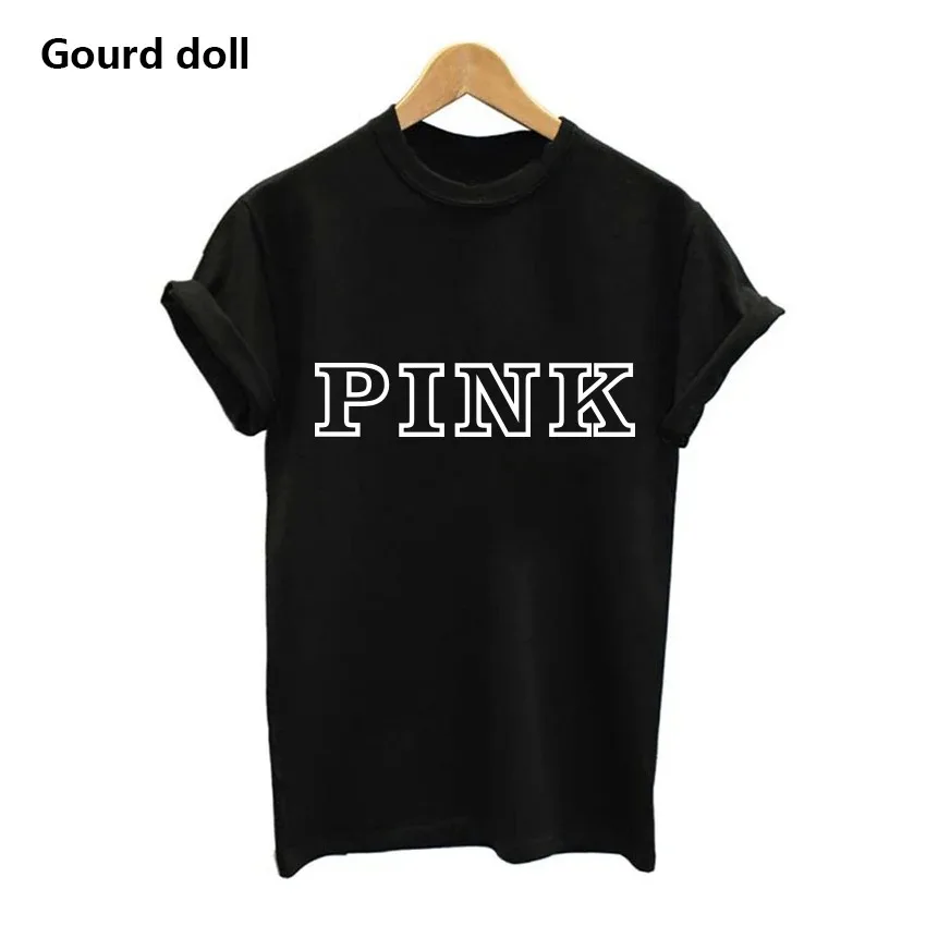 Harajuku Fashion Pink Letter Print T-Shirt Women\'s Top T-Shirt Women\'s O-Neck Tumblr Kawaii Plus Size Short Sleeve