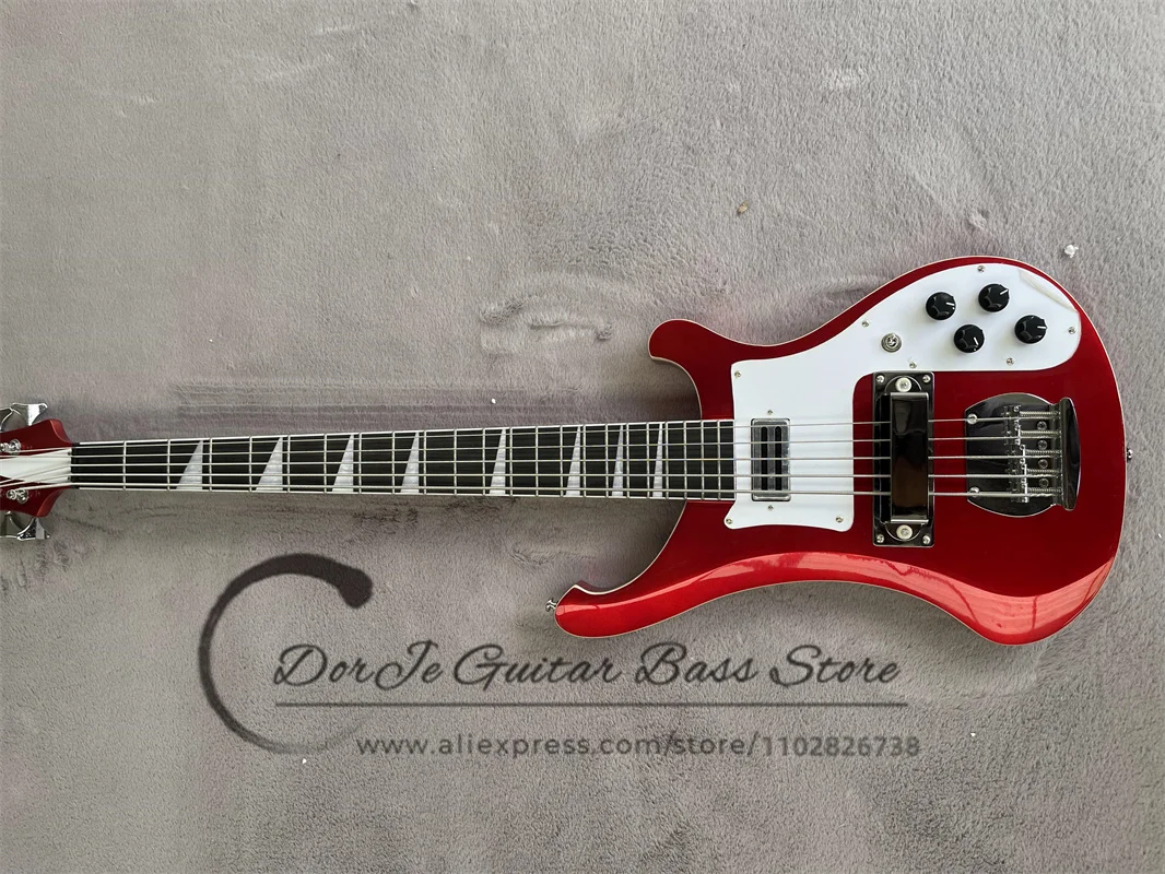 

5 String Bass Guitar Metal Red Body Cream Binding White Pickup Guard Chrome tuner 4003 Bass