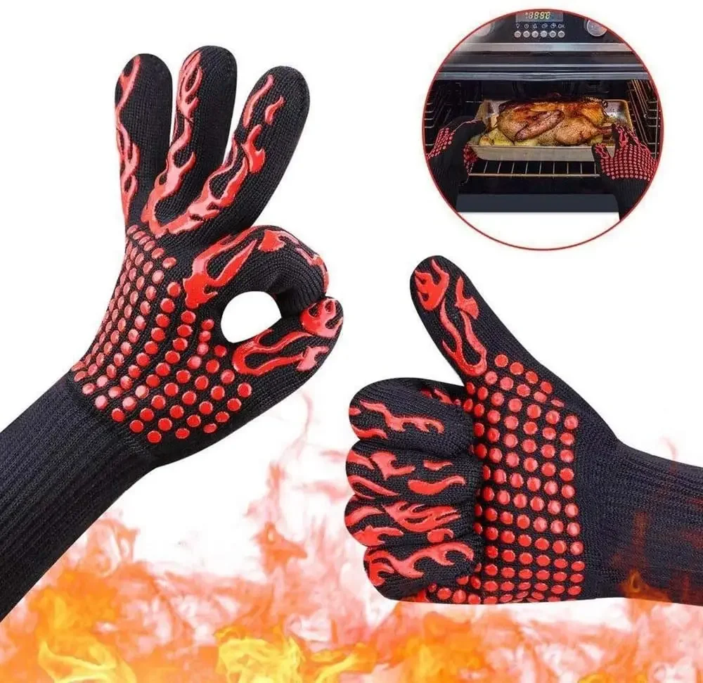 BBQ Gloves High Temperature Resistance Oven Mitts 500 800 Degrees Fireproof Barbecue Heat Insulation Microwave Oven Gloves