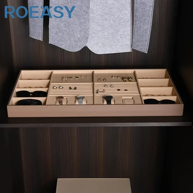 Leather Jewelry Storage Trays for Earrings Rings Watches Necklaces Wardrobe Drawer Organizer Tray