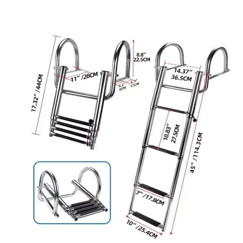 

Surprise Price 4 Step Marine Boat Folding Ladder 316 Stainless Steel Telescoping Yacht Swim Platform Accessory Thickened Boat
