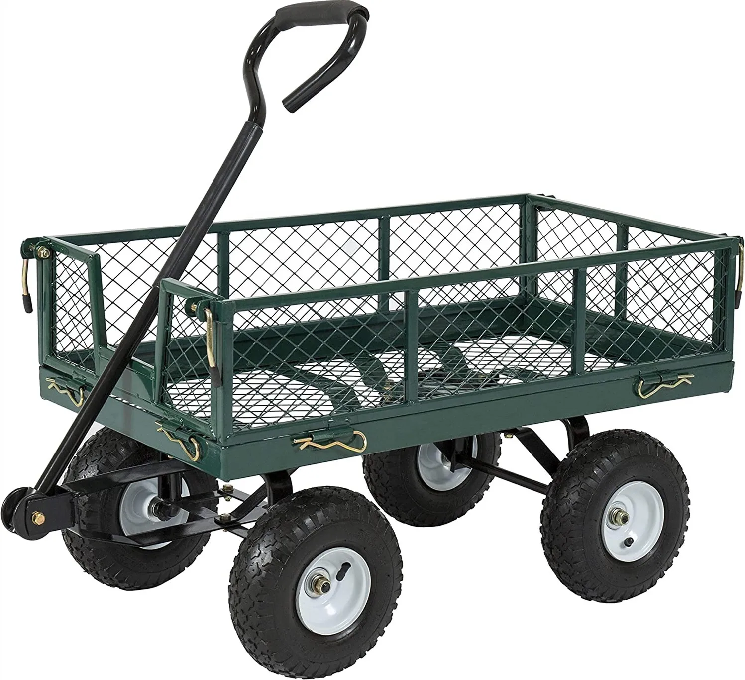 

Heavy Duty Metal Mesh Four-Wheel Trolley Folding Garden Cart with Tool Holder for Beach & Camping-OEM Customizable