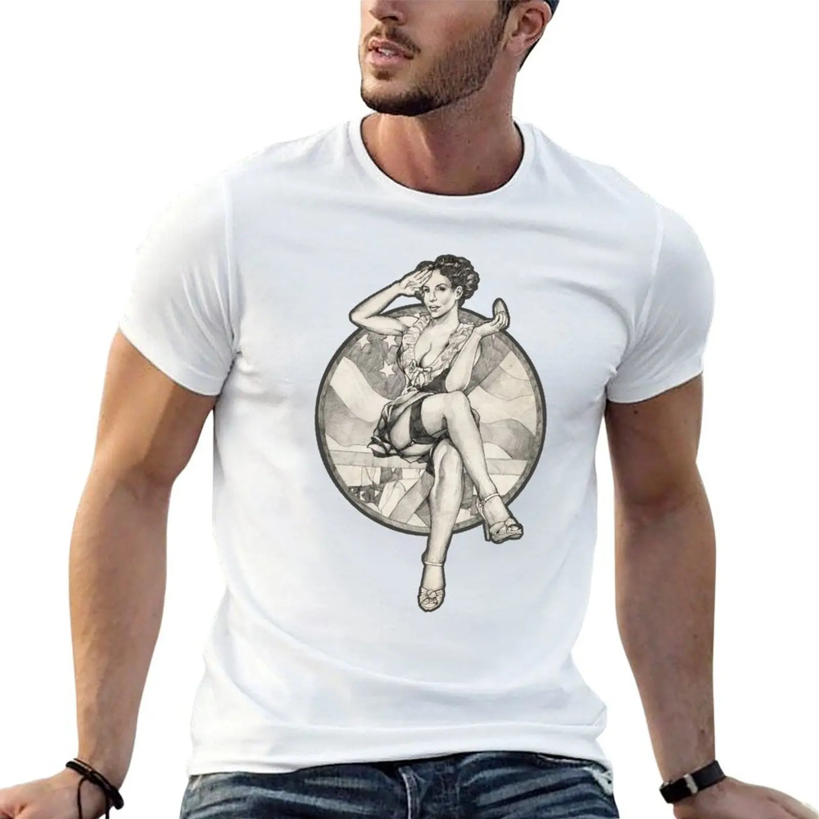 

Retro 4th of July USA Pinup Girl T-Shirt cotton t shirts man 100% man t shirts cotton t shirts with prints T-shirt
