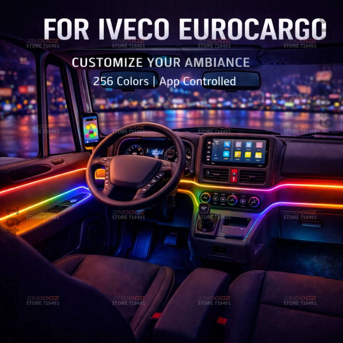 

Для Iveco Eurocargo 22in1 RGB интерьер автомобиля акриловые автомобильные окружающие освещение RGB скрытая акриловая полоса украшения атмосферные аксессуары