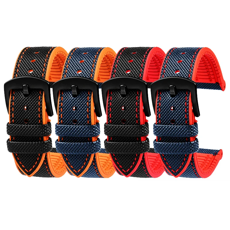 Dla Breitling seiko Mido Tag Heuer pasek do zegarka na płótnie Nylon gumowy 20 22mm 24mm wodoodporny zegarek męski zielony niebieski akcesoria