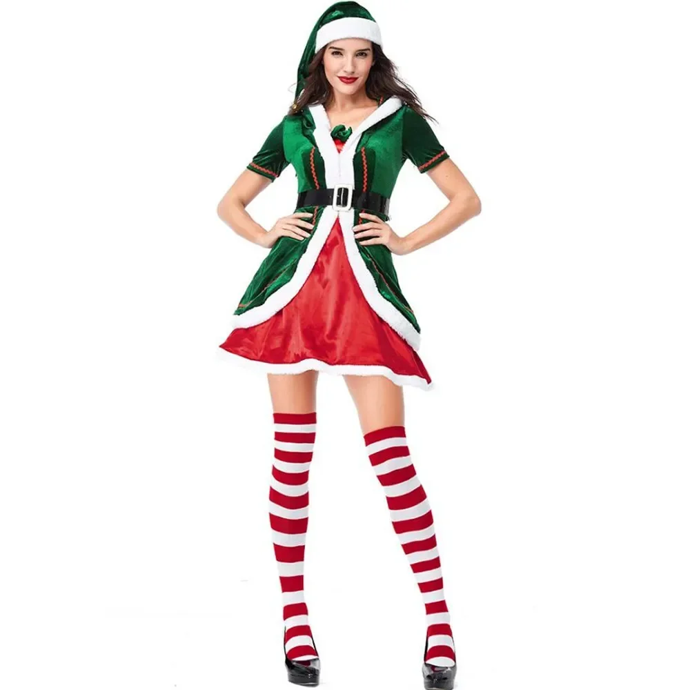 Mężczyźni i kobiety Boże Narodzenie Cosplay Santa Claus Couple Costume Green Xmas Elf Party Stage Performance Costumes Couple Claus Costume