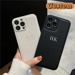 Funda personalizada con letras plateadas para iPhone, Funda de cuero con iniciales de nombre personalizadas para iPhone 16, 15, 14, 13, 12, 11 Pro Max