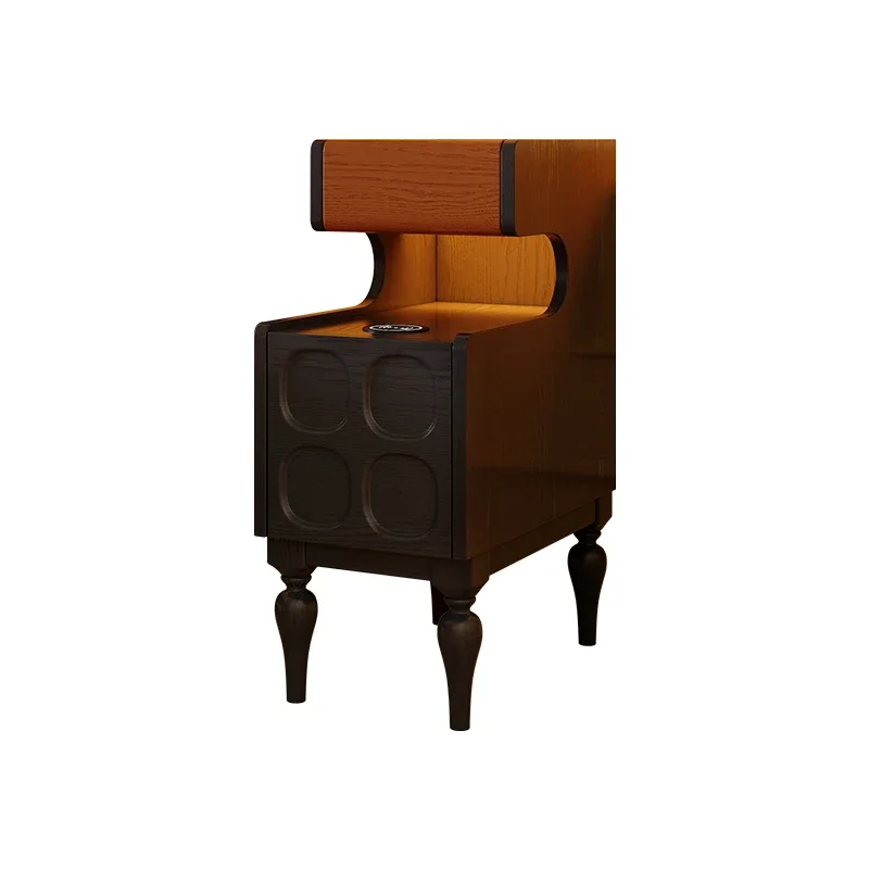 

Solid wood bedside table French retro ash wood small narrow side bedside table sofa crevice rack
