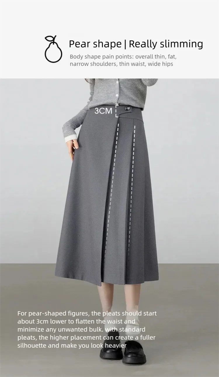 SENTUBILA Midi-Rock für Damen 2026 Frühling Neu Asymmetrischer A-Linien-Hochtaillenrock aus Leinen mit Falten Elegante Damenbekleidung 161QA5898 – Detail 23