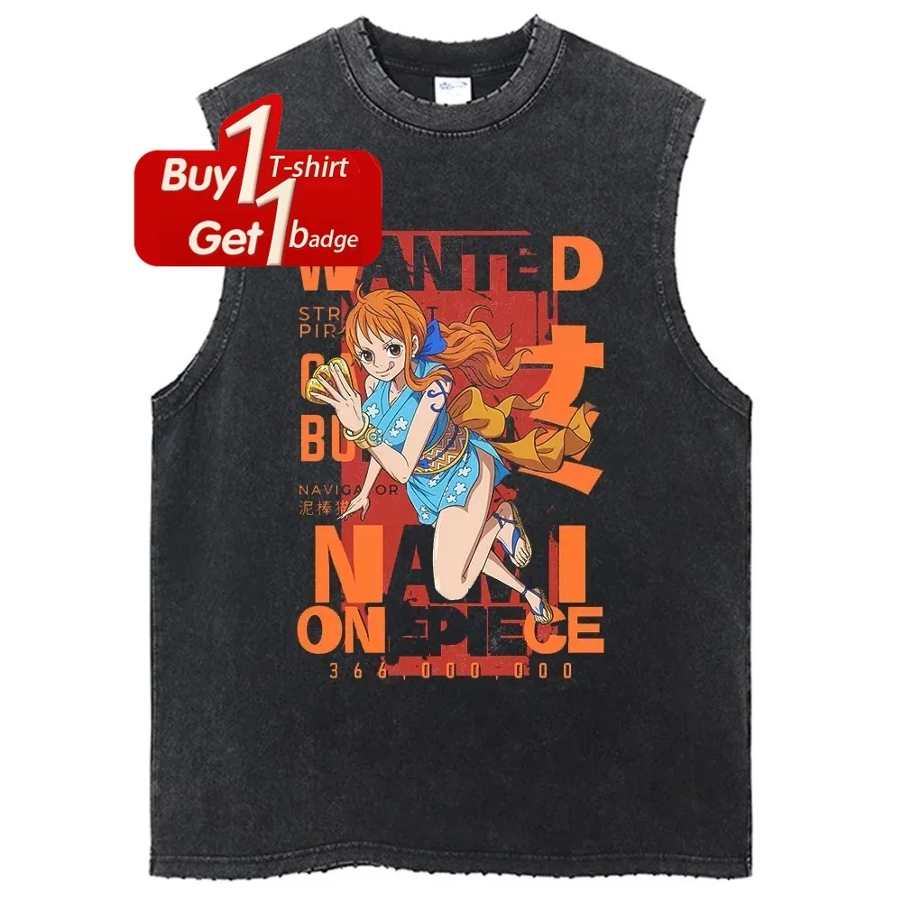 

Anime One Piece Graphic Men's Tank Top Summer Y2k Clothes Man Sleeveless Shirt Casual Vintage Washed Oversized Harajuku Gym Vest