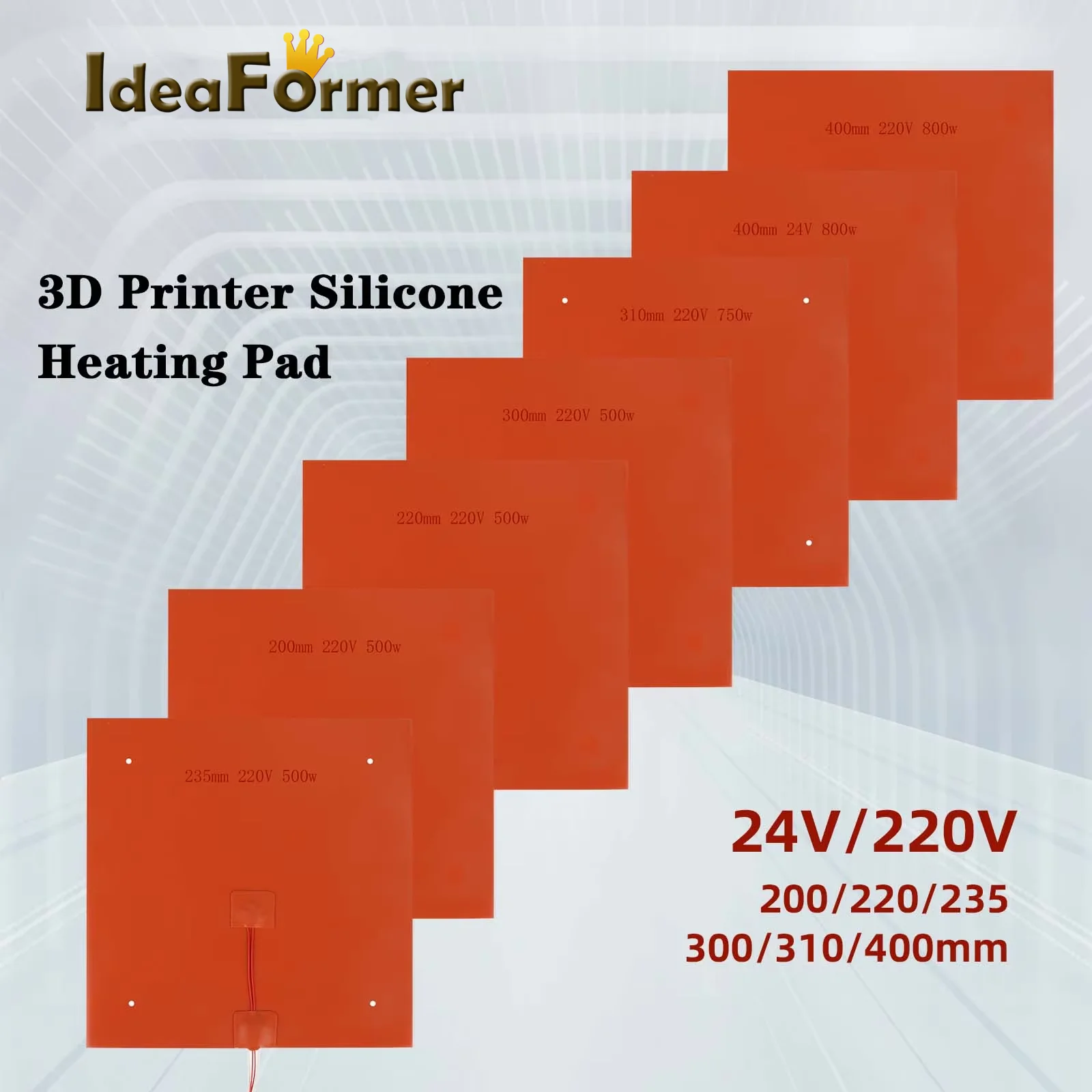 24/220V 500W/750W Silicone Heated Bed Heating Pad Rubber Flexible Waterproof Hot Bed For Ender-3 CR10 3D Printer Parts