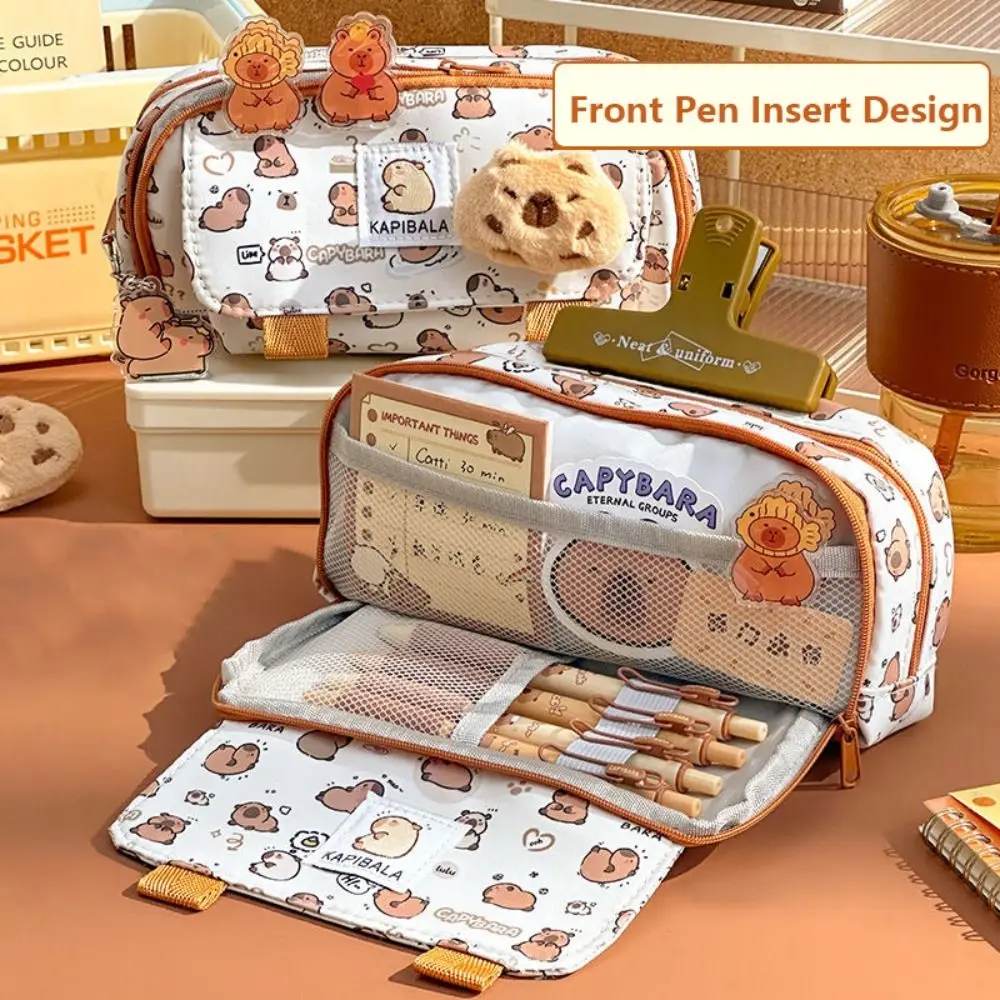 Creative Three-layer Pen Bag Capybara Multifunctional Stationery Organizer Large Capacity Pen Box Student Gift