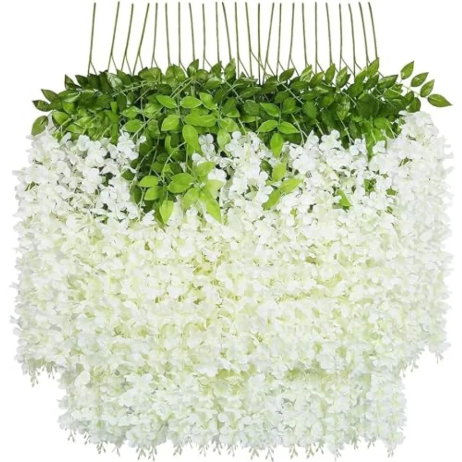 

48 Pack Total 172.8 Feet Artificial Fake Wisteria Vine Rattan Hanging Garland Silk Flowers String Home Party Wedding Decor (48,