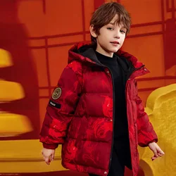 Ragazzi inverno piumini con cappuccio 2024 nuovi bambini stampa addensare capispalla caldi bambini moda giacche Casual abbigliamento 5-14 anni