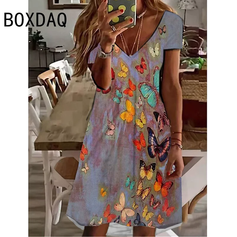 Women New Loose Vintage Ruffles Casual Befree 5XL Dress Large Big Summer Printed Party Beach Dresses