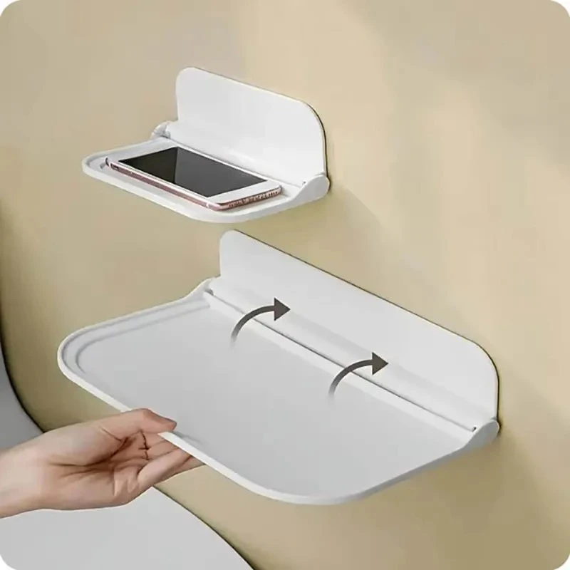 1PC No‑Punch Foldable Wall‑Mount Storage Rack, Multifunctional Shelf for Bathroom, Bedside, Dorm, Set‑top Box, Mobile Phone
