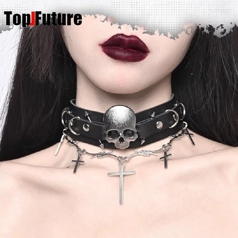halloween-cosplay-y2k-acessorios-menina-cruz-preta-gotico-lolita-harajuku-gargantilha-medica-cabeca-de-caveira-colar-feminino-punk-joias