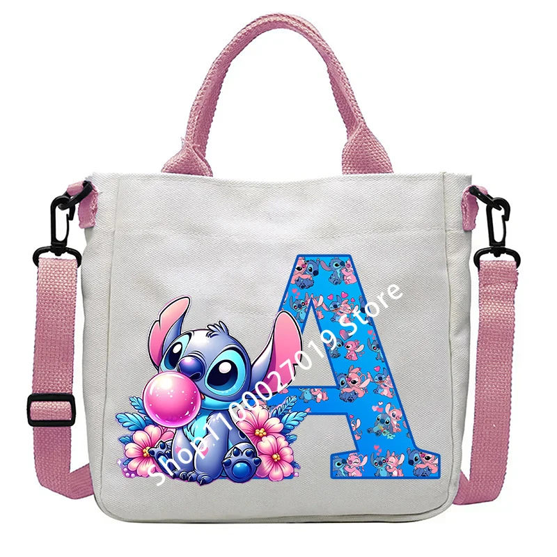 Stitch Disney Anime Children's Shoulder Bag Boys Girls Cartoon Letter Tote Bag Child Canvas Handbag Crossbody Bag New Kids Gifts