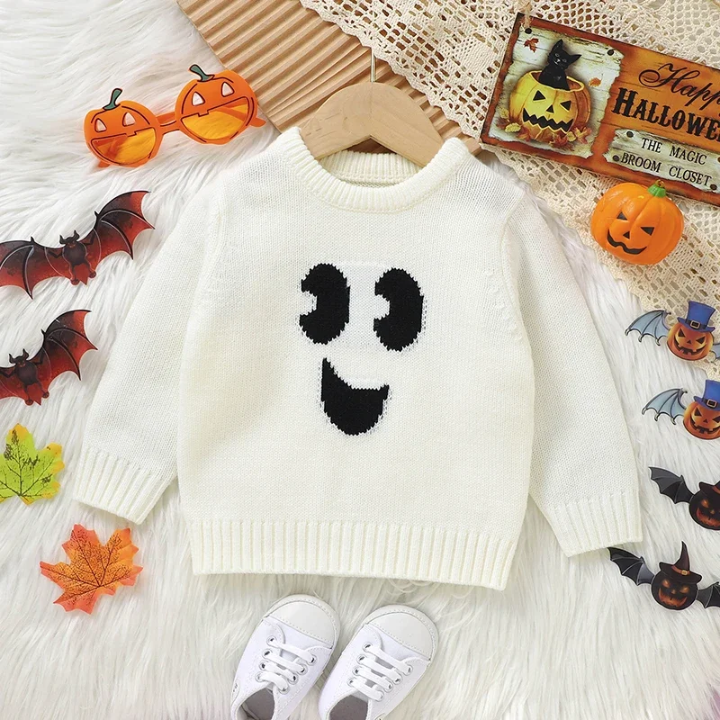 Halloween Baby Sweater Long Sleeve Autumn Infant Pullover Knitted Newborn Kid Clothing Funny Emotes Tops Overalls Warm Outerwear