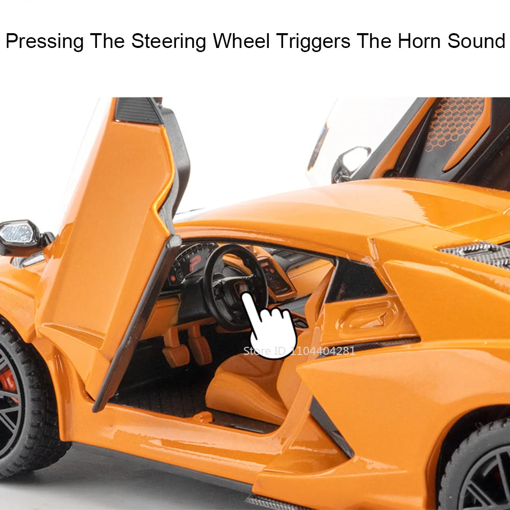 1:24 Lambo Revuelto Countach Giocattolo Modello Pressofuso Porte Auto Aperto Suono Luce Tirare Indietro Auto In Miniatura Collezione di Ornamenti di Moda