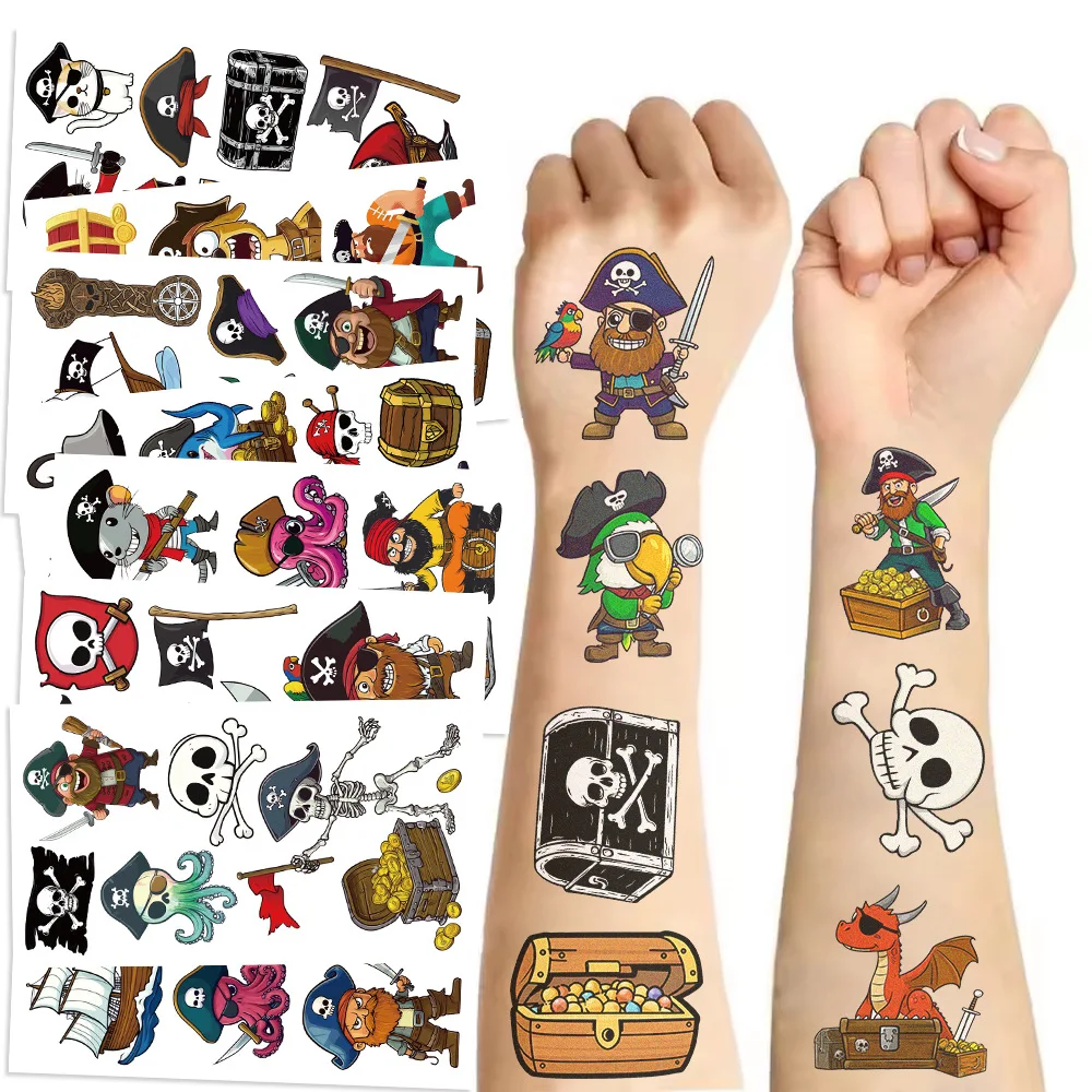 

Cartoon Pirate Series Temporary Tattoo Stickers Waterproof Funny Non Toxic for Party Gift Face Hand Decor