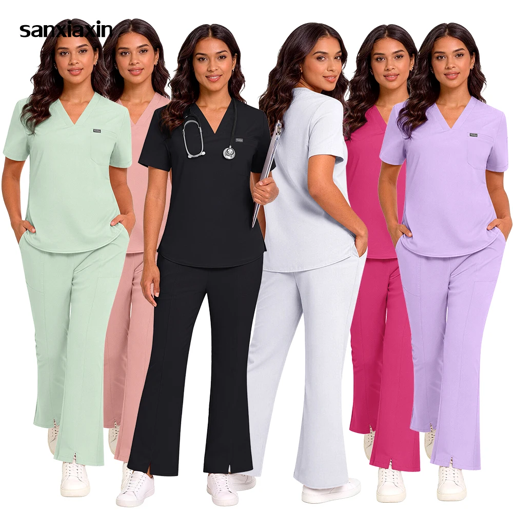 Ensemble d'uniformes médicaux pour esthéticiennes, blouses et pantalons pour femmes, tenues chirurgicales pour hôpitaux, dentistes, infirmières, accessoires cliniques, vêtements de travail pour animaleries et laboratoires