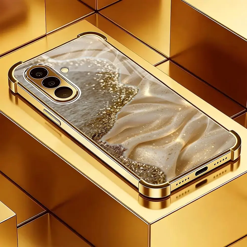 Plated Gold Four Corner Anti Drop Premium Glitter Powder All Inclusive Phone Case, Suitable For Samsung S21/22/23/24/25/26