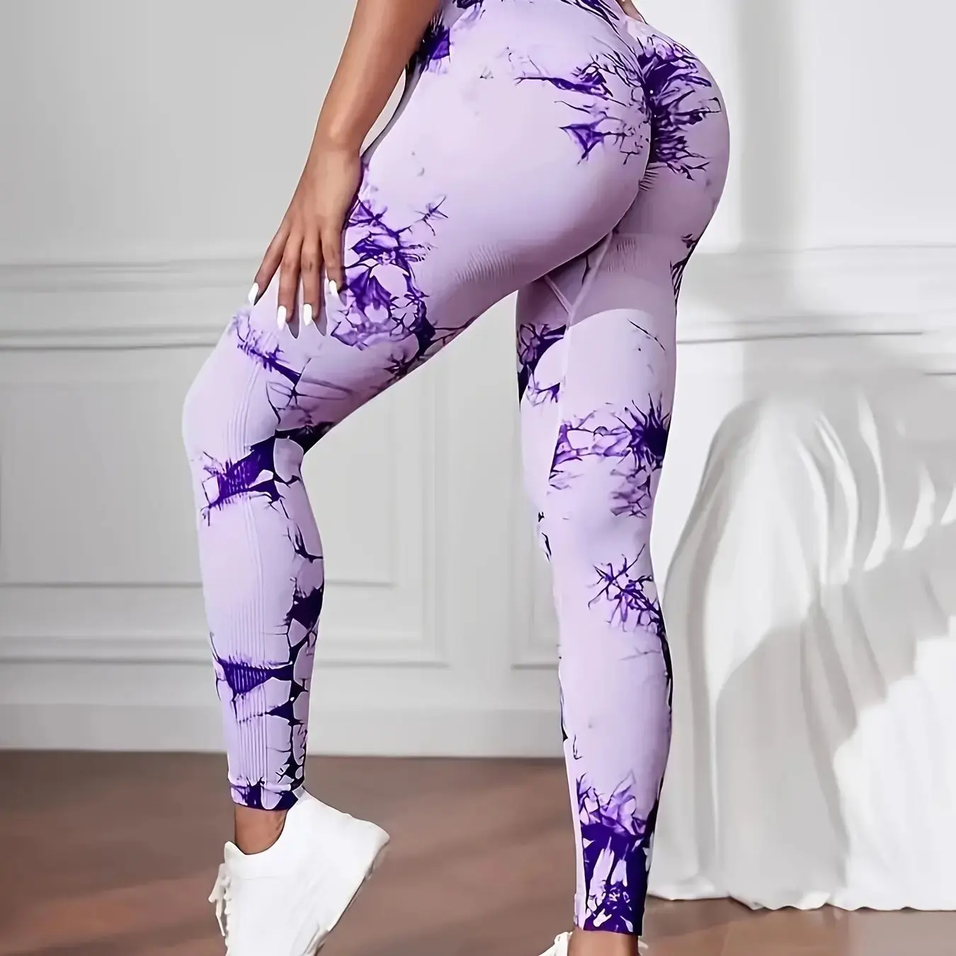 Tie Dye Stretchy Seamless Fashion Yoga Pants, Breathable High Waist Butt-lifting Fitness Gym Leggings, Scrunch Elastic Tights