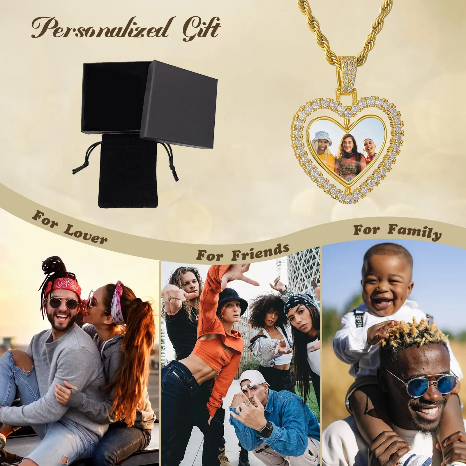 Personalized Hip Hop Memory Picture Pendant for Men Women Engraving Image Custom Photo Copper Heart-Shaped Medal Jewelry Gift