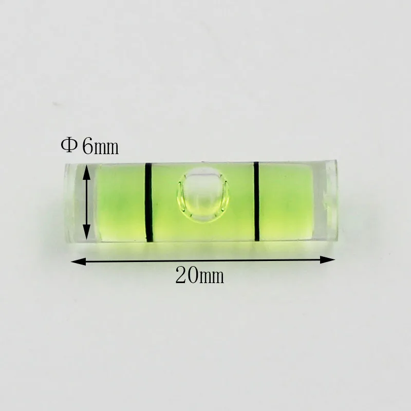 100pcs/lot 6*20mm Plastic Tube Level  Protractor Acrylic Bubble Spirit Level Vial