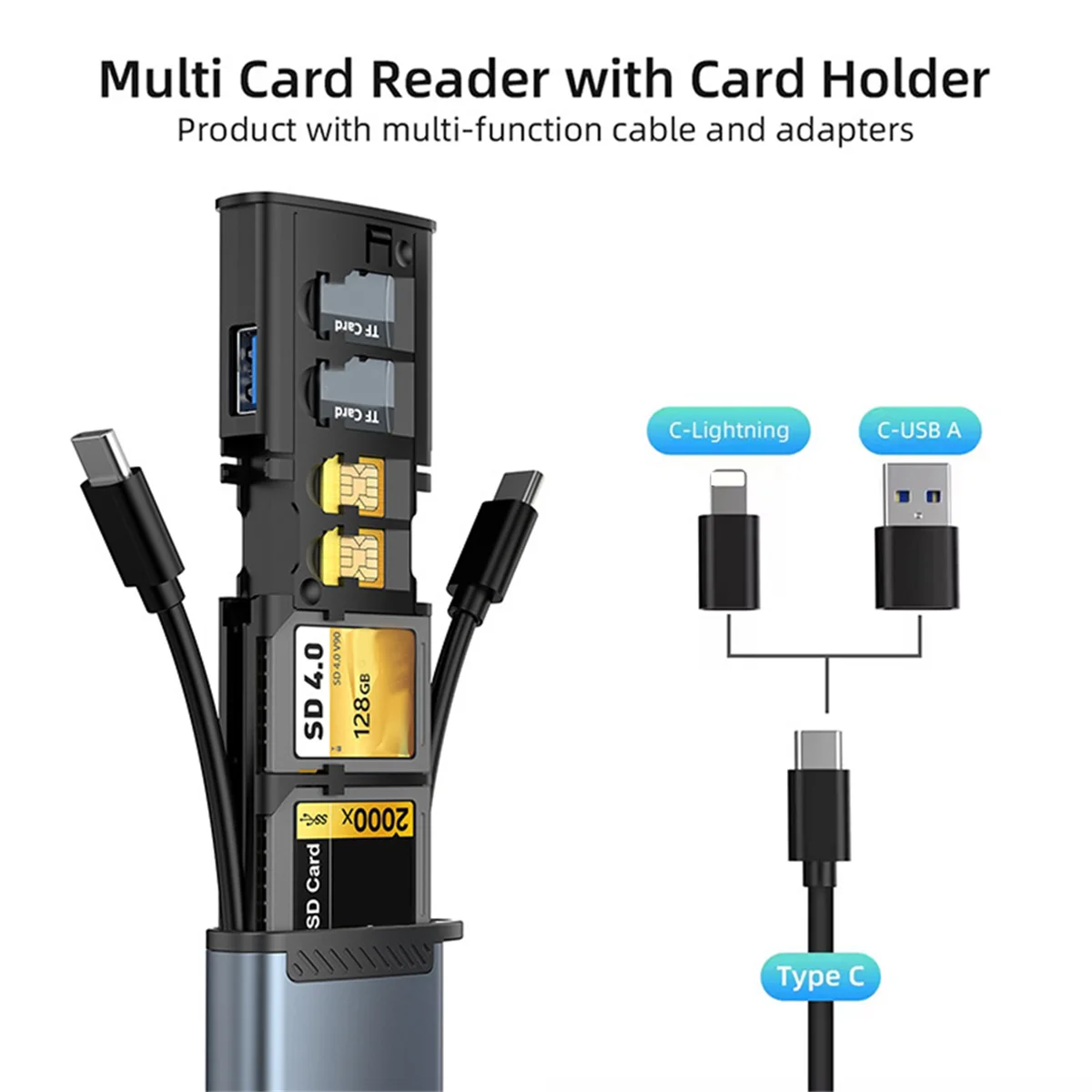 13 in 1Multifunctional Card Adapter Sd/Tf3.0 High-Speed Typec Aluminum Portable Storage Card Reader for PC Computer
